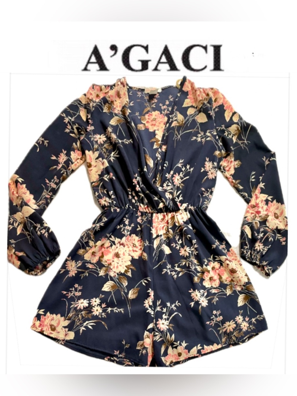 AGACI romper floral navy/pink floral pattern size M like mew cond